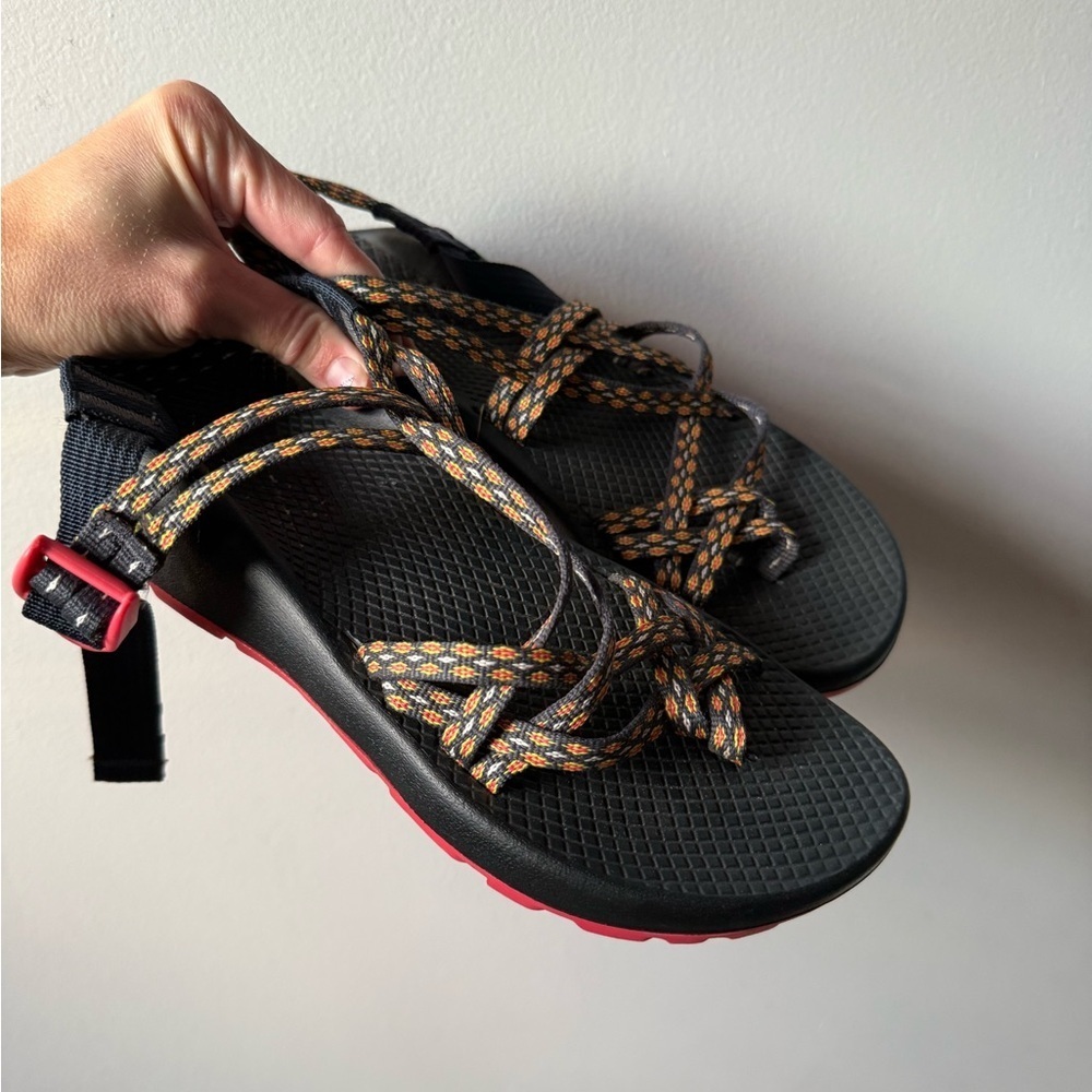 Chaco ZX Classic Double Strap Strappy Sandals Black Orange Multi Color Size 7 - Picture 8 of 12